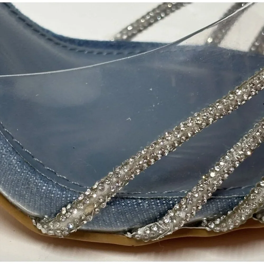 OLIVIA FERGUSON / Valentina / Blue / Open-Toe Heeled / Sandals With Rhinestone